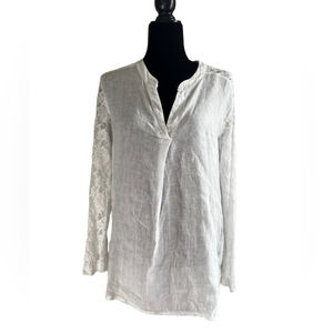 Lungo L’Arno 100% Italian Linen Bohemian White Lace Detail Top
